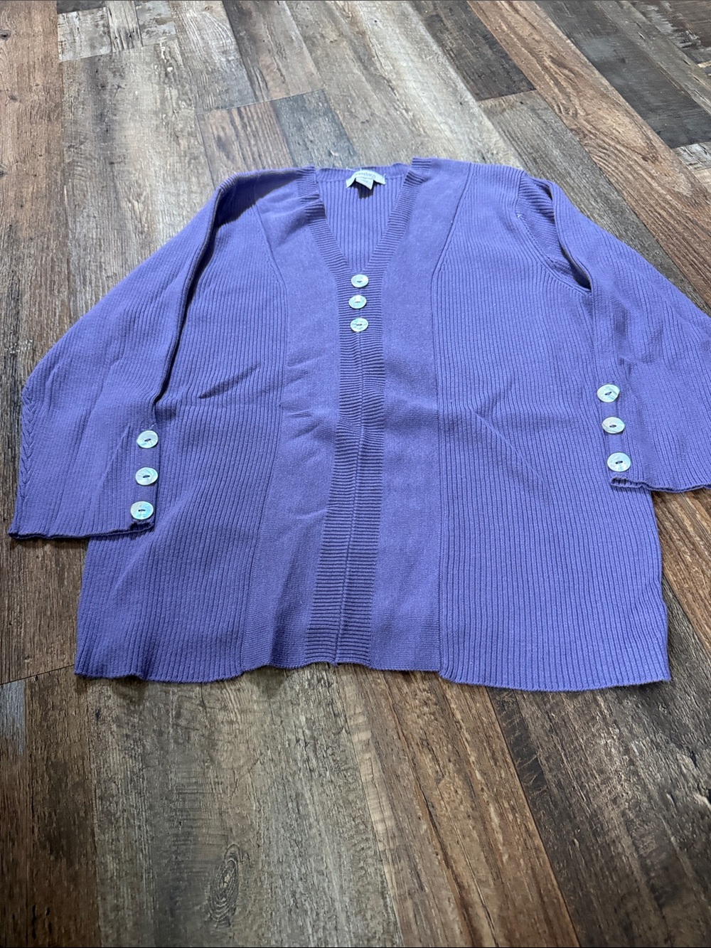 dressbarn Purple Ribbed V-Neck Cardigan with Single Button